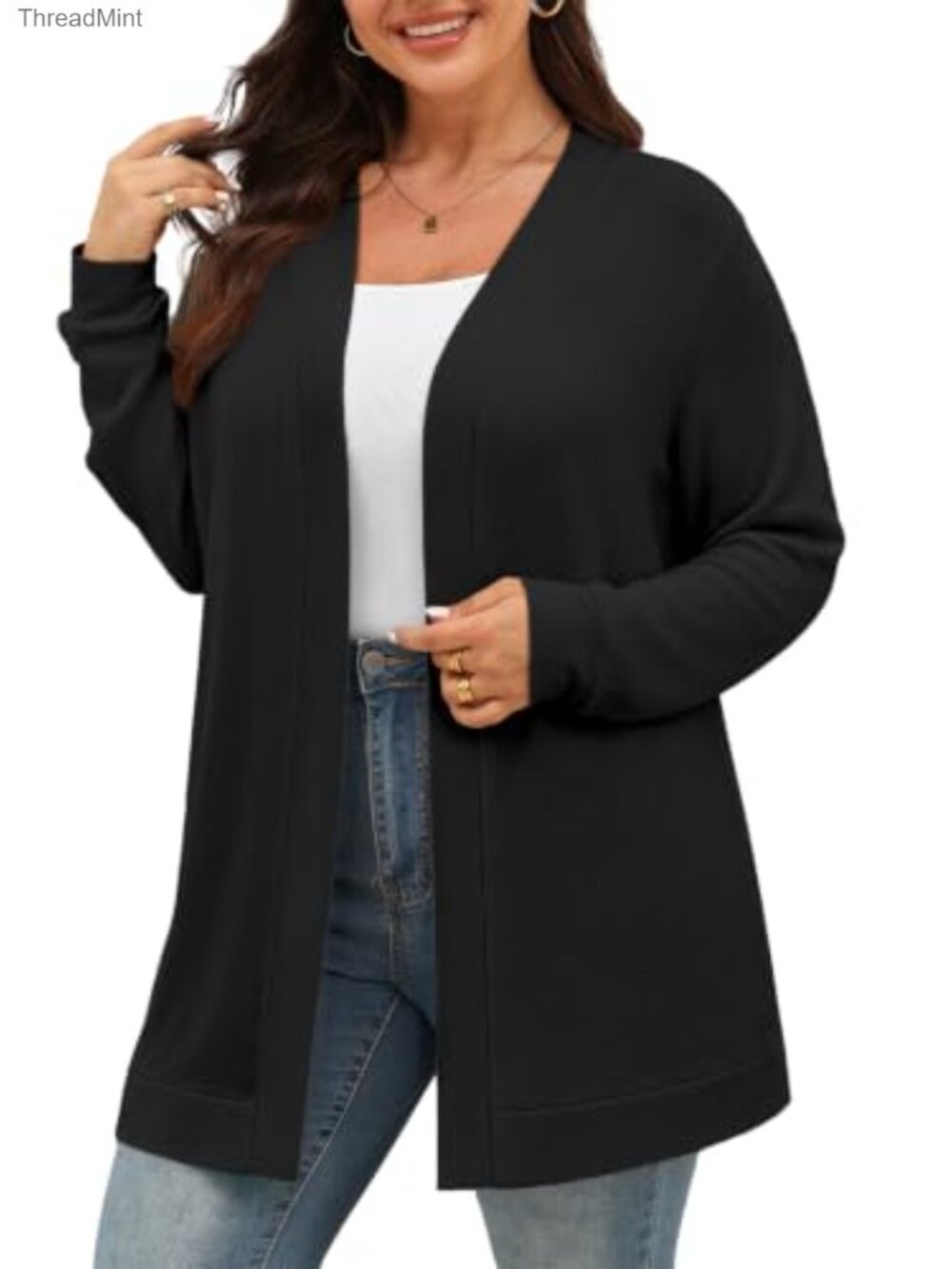 Plus Size Lightweight Knit Open Front Cardigan Long Sleeve Casual Loose